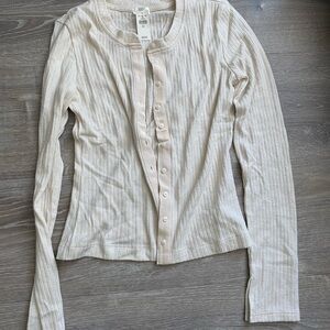 Cream Ribbed Button-Up Top